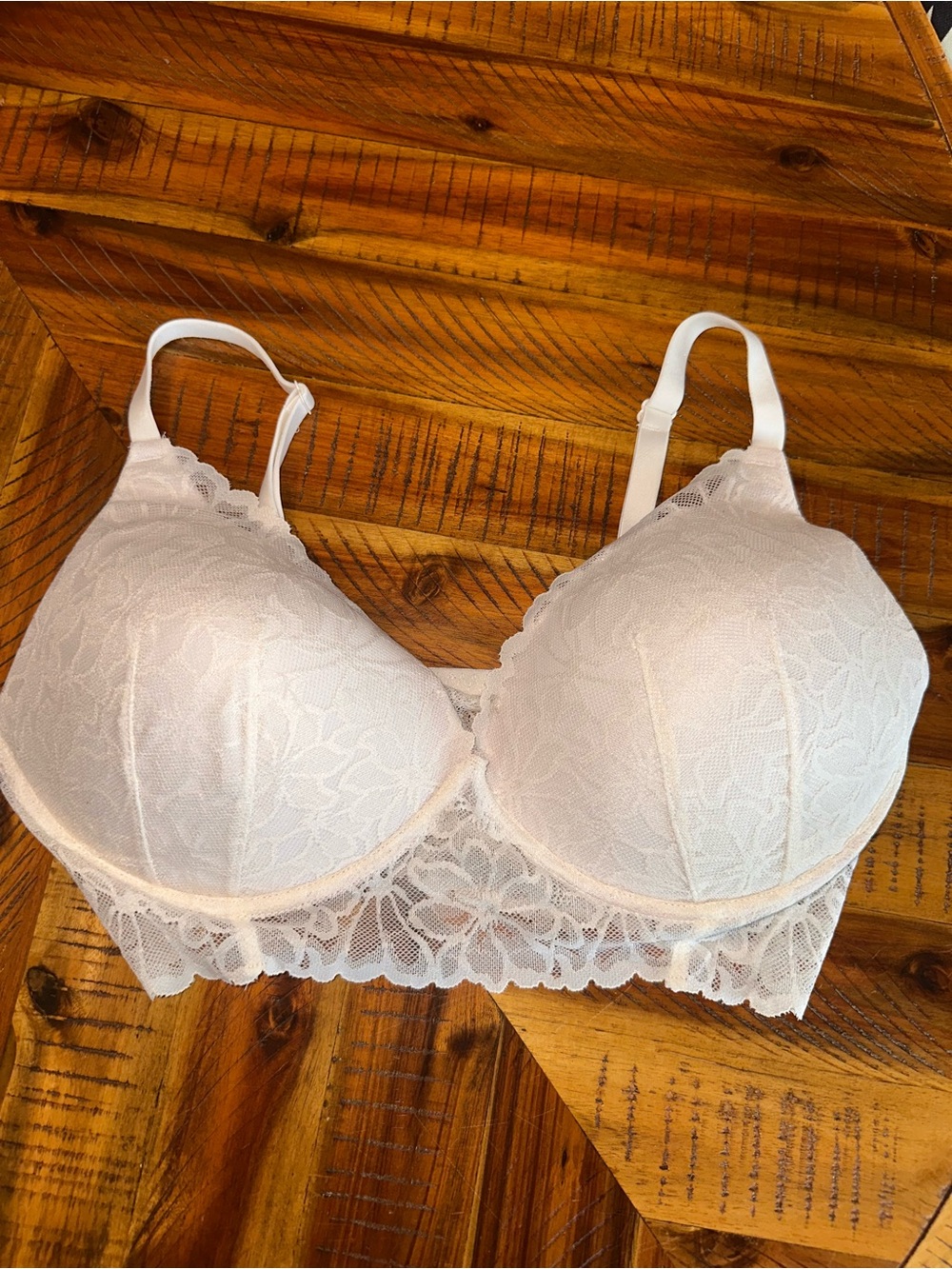 PINK Victoria's Secret Lace Longline Wireless Bra - White